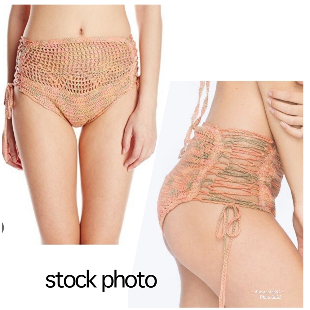 O'Neill Peach and Tan Crochet Bikini Bottom